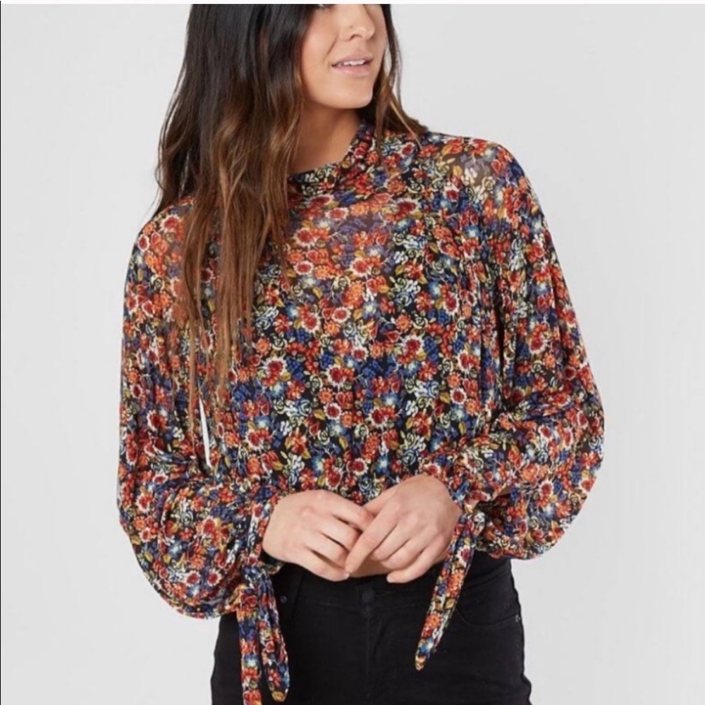 Free People Floral Crop Blouse